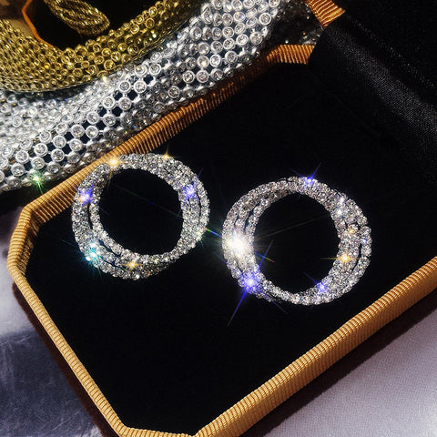 FYUAN Fashion Korean Style Small Circle Stud Earrings Luxury Gold Silver Color Rhinestone Earring Women Weddings Party Jewelry