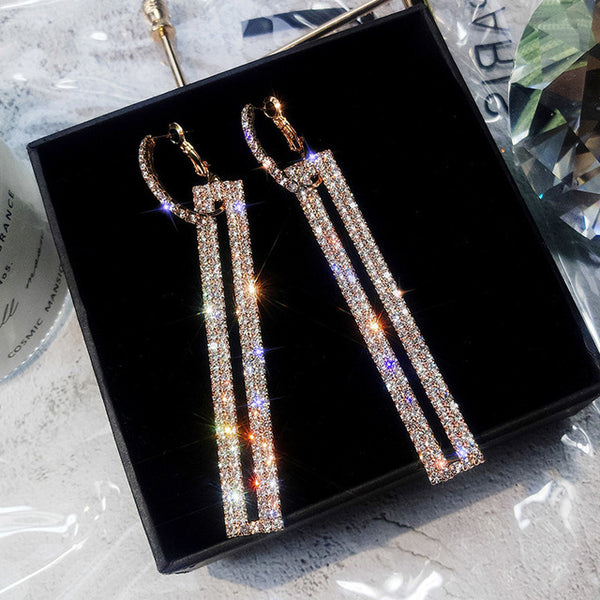 FYUAN Fashion Long Geometric Drop Earrings Luxury Gold Silver Color Rectangle Rhinestone Earring for Women Party Jewelry Gift