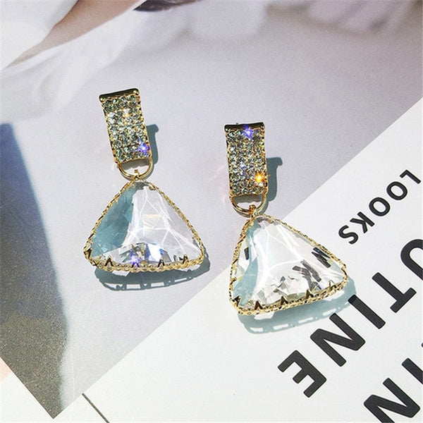 FYUAN Popular Geometric Drop Earrings for Women New Bijoux Triangle Clear Crystal Drop Earring Statement Earring Jewelry Gifts