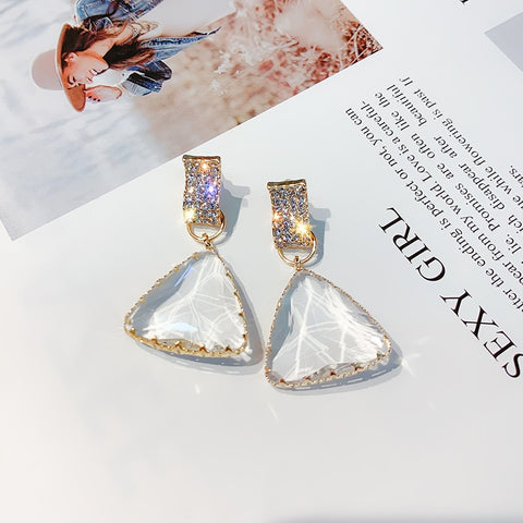 FYUAN Popular Geometric Drop Earrings for Women New Bijoux Triangle Clear Crystal Drop Earring Statement Earring Jewelry Gifts