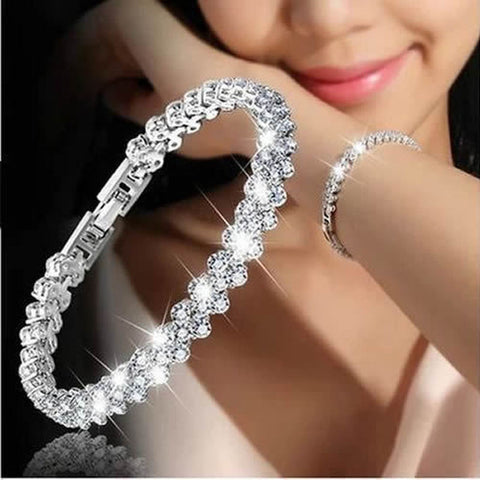 Fashion Gold Silver Roman Women Chain Crystal Bracelets Gifts Rhinestone Women 16.5 CM bracelet Harajuku Wedding Bracelets gifts