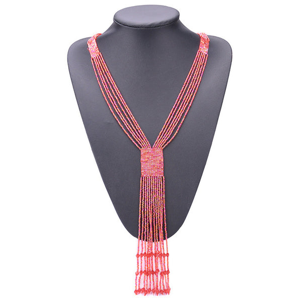 Fashion Graceful Joker Women Necklace Boho Long Tassel Kolye Red Seedbead Hand-woven Neck Decoration 2018 New Mothers Day Gift