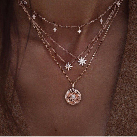 Fashion New Star Multi-layer Women Necklaces 2019 Classic Gold Chain Pendant Necklace For Women Jewelry Gift