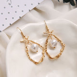 Fashion Punk Women Girl Wedding Jewelry Gold-color Big Flower Loop Hoop Earring Imitation Pearl Beads Wedding Hoop Earrings