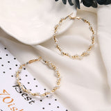Fashion Punk Women Girl Wedding Jewelry Gold-color Big Flower Loop Hoop Earring Imitation Pearl Beads Wedding Hoop Earrings