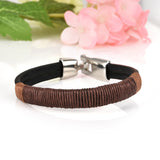 Fashion Retro Punk Women Men Hemp Wrap Leather Weaving Metal Bracelet Black Brown Bracelets Jewelry