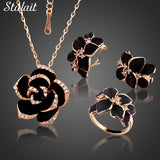 Fashion Rose Flower Enamel Jewelry Set Rose Gold Color Black Painting Bridal Jewelry Sets for Women Wedding 82606