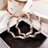 Fashion Simulated Pearl Statement Big Small Hoop Earrings for Women Exaggerate Circle Earrings Personality Nightclub Jewelry