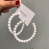 Fashion Simulated Pearl Statement Big Small Hoop Earrings for Women Exaggerate Circle Earrings Personality Nightclub Jewelry