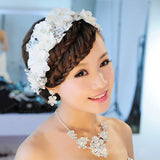 Fashion Wedding Hair Accessories Pearl Haedbands for Bride Red White Lace Crystal Tiara Floral Elegant Bridal Hair Jewelry
