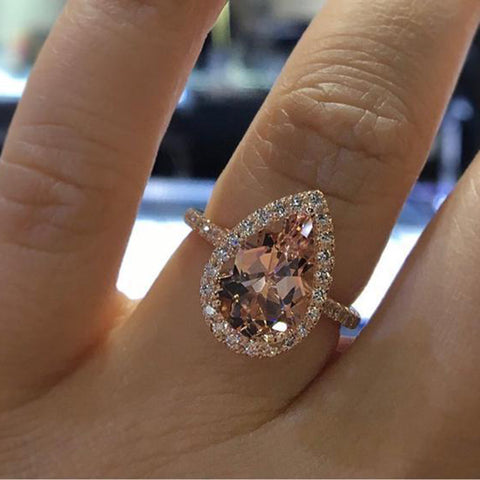 Female Fashion Elegant Cubic Zirconia Ring Rose Gold Color Champagne Crystal Engagement Wedding Ring for Women Jewelry