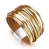 Flashbuy Alloy Gold Silver Leather Wrap Bracelets 20 Strip Multi-Row Bangles For Women  Multilayer Wide Female Jewelry