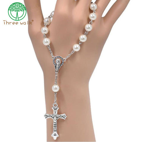 Free shipping 10pcs Catholic Rosary Necklace Glass Beads Decade Rosary Pendent For Women Gift