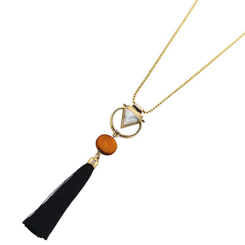 Free shipping fashion ladies jewelry 2017 new Geometric modeling metal combination pendant girls long section tassel necklace