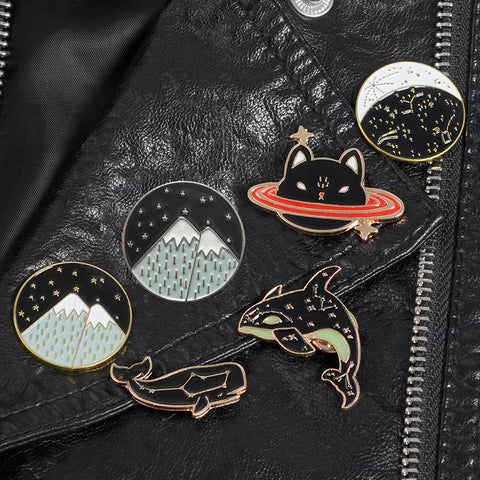 Go stargazing ! Constellations pins Cat Whale Shark Starry Moon Mountain Lapel pins Brooch Badges Romantic brooches