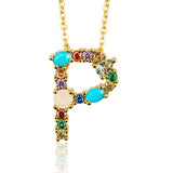 Gold Color Initial Multicolor CZ Necklace Personalized Letter Necklace Name Jewelry For Women Accessories Girlfriend Gift