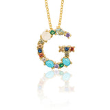 Gold Color Initial Multicolor CZ Necklace Personalized Letter Necklace Name Jewelry For Women Accessories Girlfriend Gift