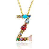 Gold Color Initial Multicolor CZ Necklace Personalized Letter Necklace Name Jewelry For Women Accessories Girlfriend Gift