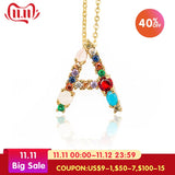 Gold Color Initial Multicolor CZ Necklace Personalized Letter Necklace Name Jewelry For Women Accessories Girlfriend Gift