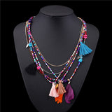H:HYDE Ethnic Bohemian Choker Necklace Women Multilayer Beads Feather Resin Maxi Collares Collier Bohemia Jewelry