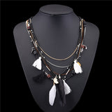 H:HYDE Ethnic Bohemian Choker Necklace Women Multilayer Beads Feather Resin Maxi Collares Collier Bohemia Jewelry