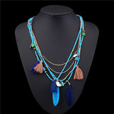 H:HYDE Ethnic Bohemian Choker Necklace Women Multilayer Beads Feather Resin Maxi Collares Collier Bohemia Jewelry