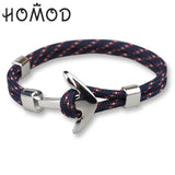 HOMOD 2019 New Fashion Black Color Anchor Bracelets Men Charm Survival Rope Chain Paracord Bracelet Male Wrap Metal Sport Hooks