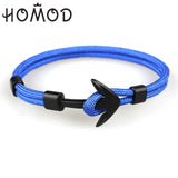 HOMOD 2019 New Fashion Black Color Anchor Bracelets Men Charm Survival Rope Chain Paracord Bracelet Male Wrap Metal Sport Hooks