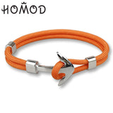 HOMOD 2019 New Fashion Black Color Anchor Bracelets Men Charm Survival Rope Chain Paracord Bracelet Male Wrap Metal Sport Hooks