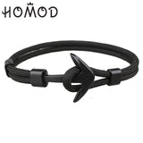 HOMOD 2019 New Fashion Black Color Anchor Bracelets Men Charm Survival Rope Chain Paracord Bracelet Male Wrap Metal Sport Hooks