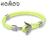 HOMOD 2019 New Fashion Black Color Anchor Bracelets Men Charm Survival Rope Chain Paracord Bracelet Male Wrap Metal Sport Hooks