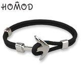 HOMOD 2019 New Fashion Black Color Anchor Bracelets Men Charm Survival Rope Chain Paracord Bracelet Male Wrap Metal Sport Hooks