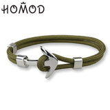 HOMOD 2019 New Fashion Black Color Anchor Bracelets Men Charm Survival Rope Chain Paracord Bracelet Male Wrap Metal Sport Hooks