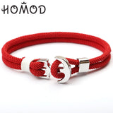 HOMOD 2019 New Fashion Black Color Anchor Bracelets Men Charm Survival Rope Chain Paracord Bracelet Male Wrap Metal Sport Hooks