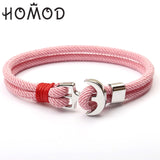 HOMOD 2019 New Fashion Black Color Anchor Bracelets Men Charm Survival Rope Chain Paracord Bracelet Male Wrap Metal Sport Hooks