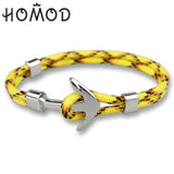 HOMOD 2019 New Fashion Black Color Anchor Bracelets Men Charm Survival Rope Chain Paracord Bracelet Male Wrap Metal Sport Hooks