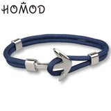 HOMOD 2019 New Fashion Black Color Anchor Bracelets Men Charm Survival Rope Chain Paracord Bracelet Male Wrap Metal Sport Hooks