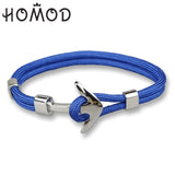 HOMOD 2019 New Fashion Black Color Anchor Bracelets Men Charm Survival Rope Chain Paracord Bracelet Male Wrap Metal Sport Hooks