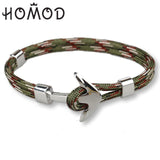 HOMOD 2019 New Fashion Black Color Anchor Bracelets Men Charm Survival Rope Chain Paracord Bracelet Male Wrap Metal Sport Hooks