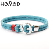 HOMOD 2019 New Fashion Black Color Anchor Bracelets Men Charm Survival Rope Chain Paracord Bracelet Male Wrap Metal Sport Hooks