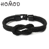 HOMOD High Quality Men's Bracelet Personality Smooth Leather Black Anchor Sport Hook Rope Stainless Steel Bracelet Bangle
