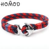 HOMOD High Quality Men's Bracelet Personality Smooth Leather Black Anchor Sport Hook Rope Stainless Steel Bracelet Bangle