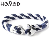 HOMOD High Quality Men's Bracelet Personality Smooth Leather Black Anchor Sport Hook Rope Stainless Steel Bracelet Bangle