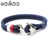 HOMOD High Quality Men's Bracelet Personality Smooth Leather Black Anchor Sport Hook Rope Stainless Steel Bracelet Bangle