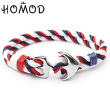 HOMOD High Quality Men's Bracelet Personality Smooth Leather Black Anchor Sport Hook Rope Stainless Steel Bracelet Bangle