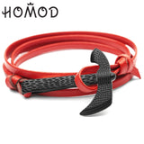 HOMOD High Quality Men's Bracelet Personality Smooth Leather Black Anchor Sport Hook Rope Stainless Steel Bracelet Bangle