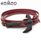 HOMOD High Quality Men's Bracelet Personality Smooth Leather Black Anchor Sport Hook Rope Stainless Steel Bracelet Bangle