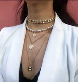 HUANZHI 2019 Hip Hop Multi-layer Imitation Irregular Pearls Chain Metal Beads Line Lock Chain Necklace for Women Jewelry