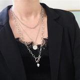 HUANZHI 2019 New Personality Cross Square Metal Multilayer Hip hop Long Chain Cool Simple Necklace For Women men Jewelry Gifts
