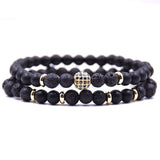 HYHONEY 2pc/sets Natural stone Bracelet men Micro Pave CZ 8mm Disco Ball Charms Bracelets for women Men jewelry viking bijoux